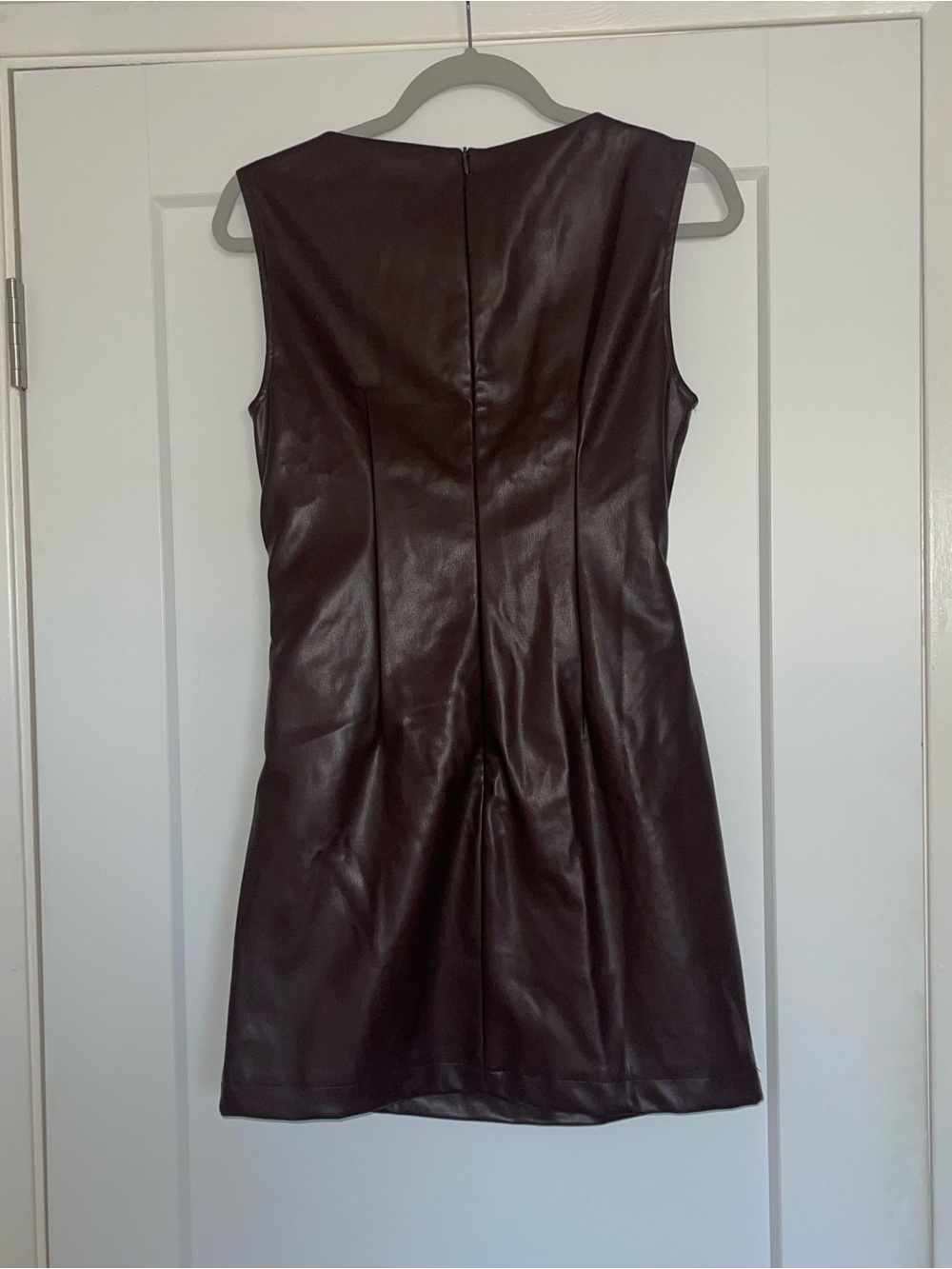 Faux Leather Sleeveless Sheath Dress in Dark Brown (Small) - Picture 4 of 6
